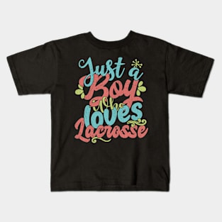 Just A Boy Who Loves Lacrosse Gift graphic Kids T-Shirt